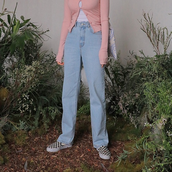 stylenanda Pants - STYLENANDA Distressed Hem Straight-Cut Jeans